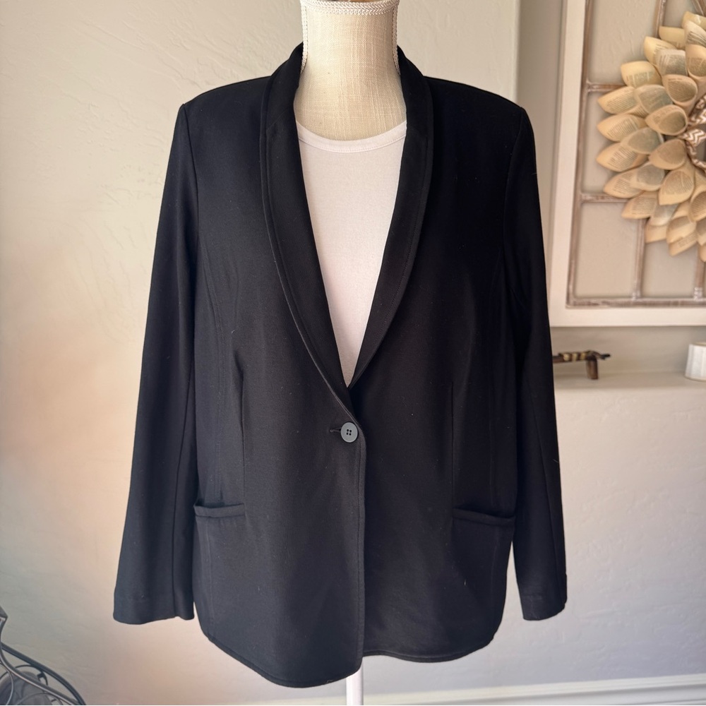 Eileen Fisher Jacket Women's Black One Button‎ Business Blazer Size L